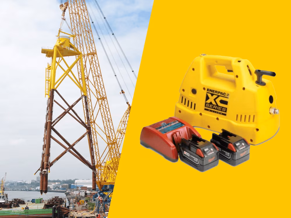 Releasing Shackle Pins on a Lifting Frame with a Battery-Powered Hydraulic Pump and Cylinder